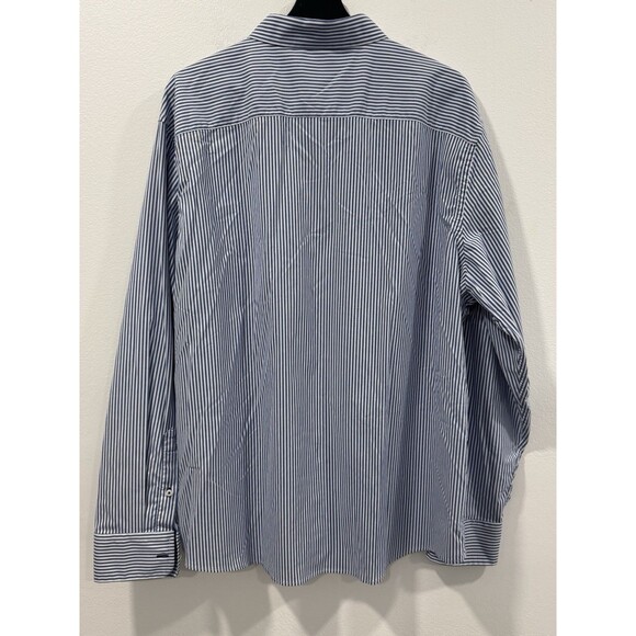 Untuckit Terzolo Mens 2XL Blue White Striped Long Sleeve Stretch Button Up Shirt - Picture 4 of 6